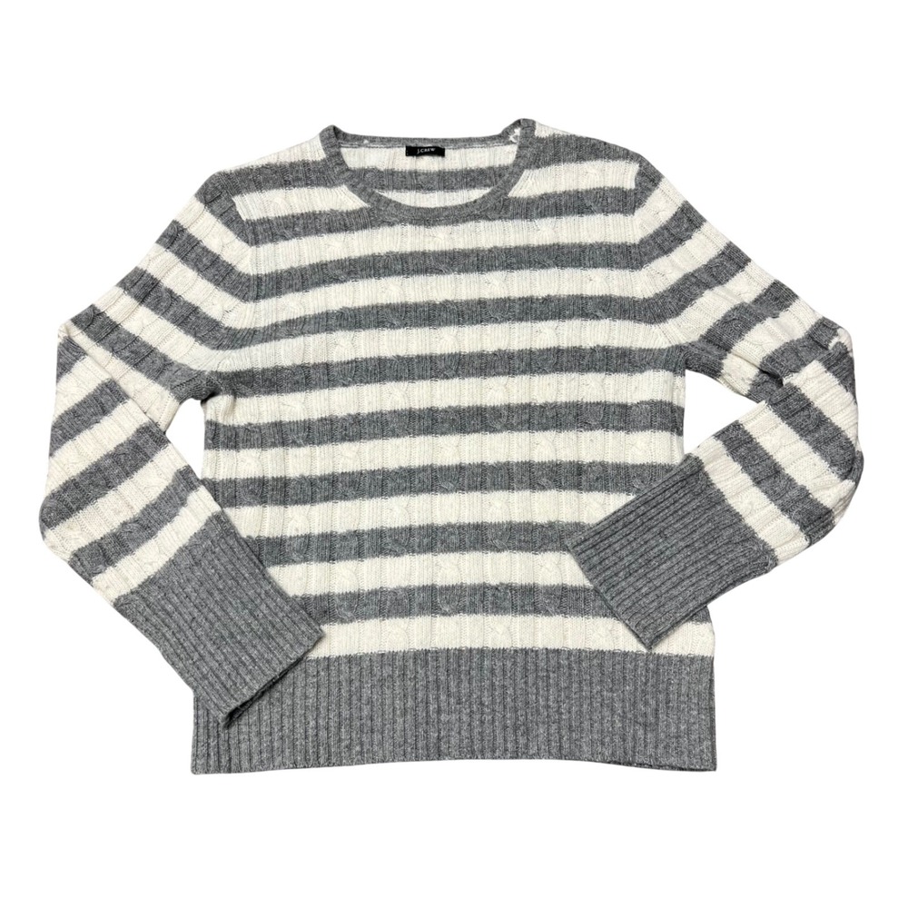 J Crew Wool Cable Knit Striped‎ Crewneck Sweater Medium Preppy Y2K 2007